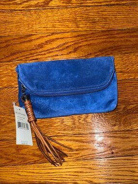 Ralph Lauren Royal Blue Suede Wristlet Clutch with Tan Tassel